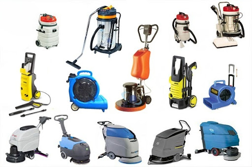 Các loại thiết bị vệ sinh công nghiệp: máy hút bụi, máy chà sàn...